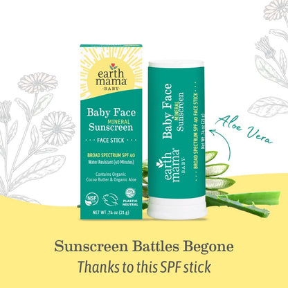 Earth Mama Organics - Baby Face Mineral Sunscreen Face Stick - SPF 40