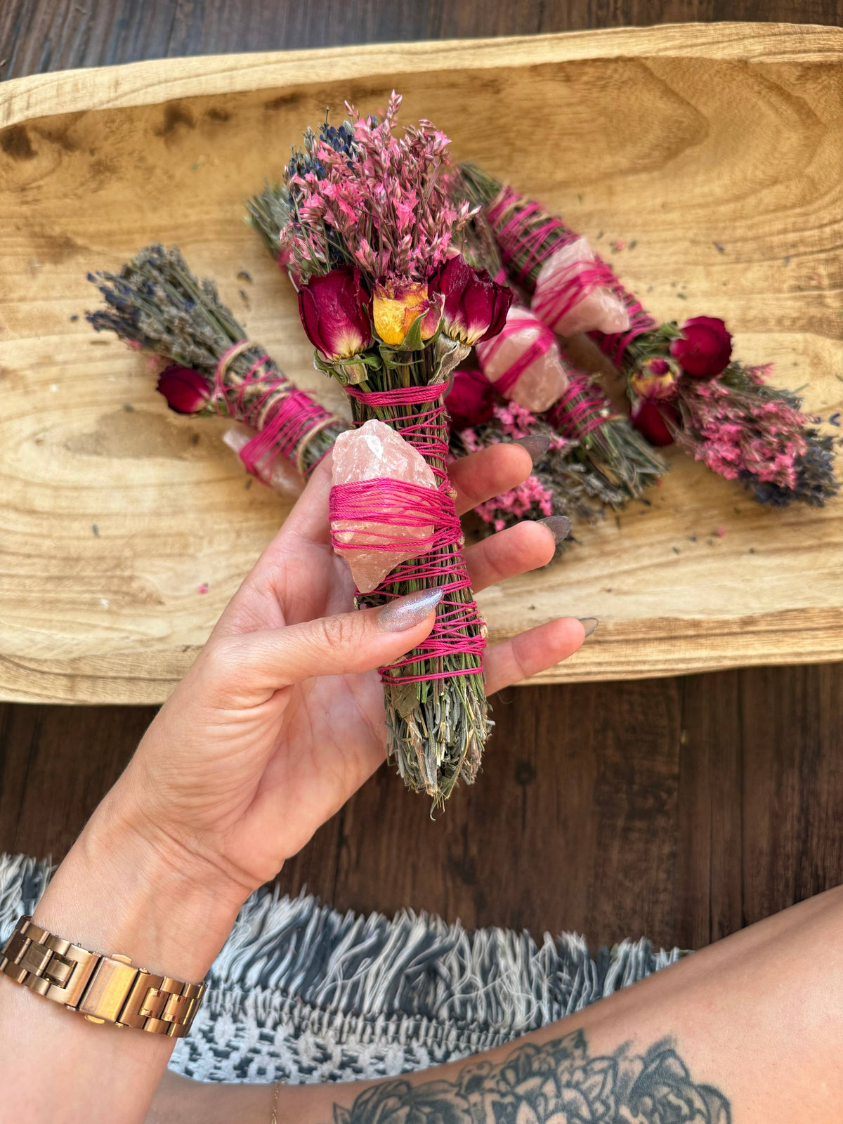 CharlieHaze - Rose Quartz, Rosemary, Sage, and Lavender Smudge Stick