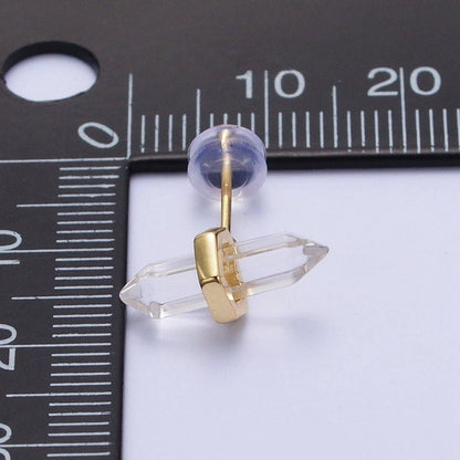 Aim Eternal - Clear Quartz Pointed Wand Gold Minimalist Stud Earrings | AD-097