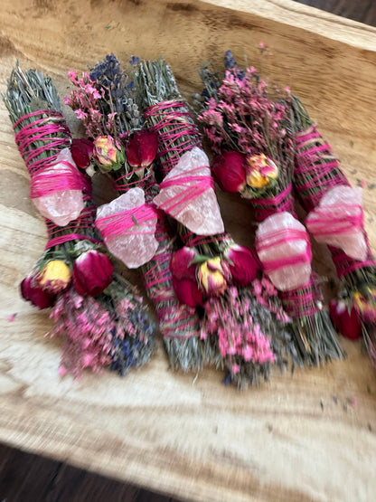CharlieHaze - Rose Quartz, Rosemary, Sage, and Lavender Smudge Stick