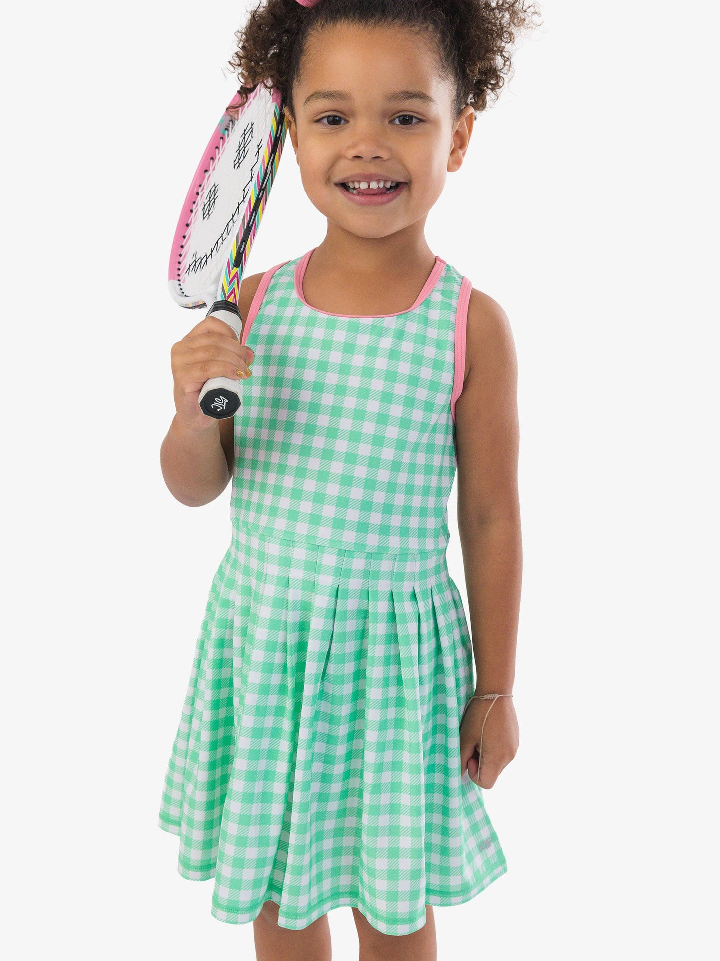 RuffleButts + RuggedButts - Girls Spring Bud Gingham Pleated Skirt Active Dress & Bike Short Set
