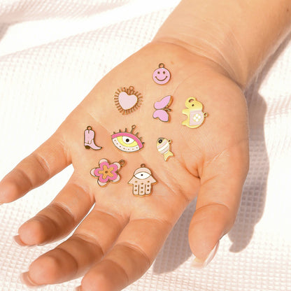 WJW - Gold Stainless Steel Epoxy Pink Butterfly Charm