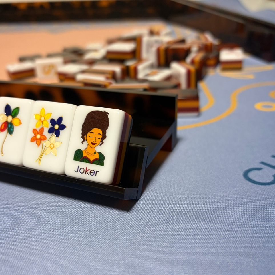 Mahjong Studios - Luxury Handmade Tortoise Shell Acrylic Mahjong Racks and Pushers Set of 4