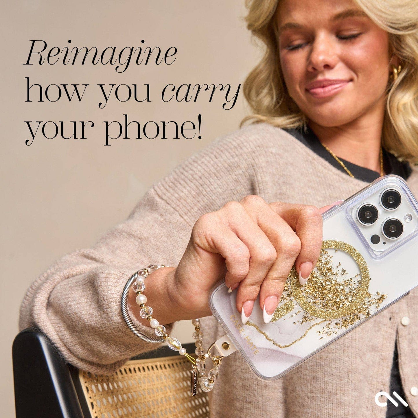 Case-Mate - Crystal Pearl Gold Phone Charm