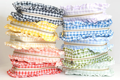 Mugsby - Gingham Ruffle Zipper Pouch Embroidery Friendly Cosmetic Bag