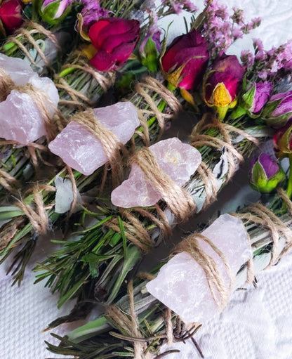 CharlieHaze - Rose Quartz, Rosemary, Sage, and Lavender Smudge Stick