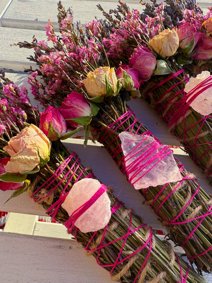 CharlieHaze - Rose Quartz, Rosemary, Sage, and Lavender Smudge Stick
