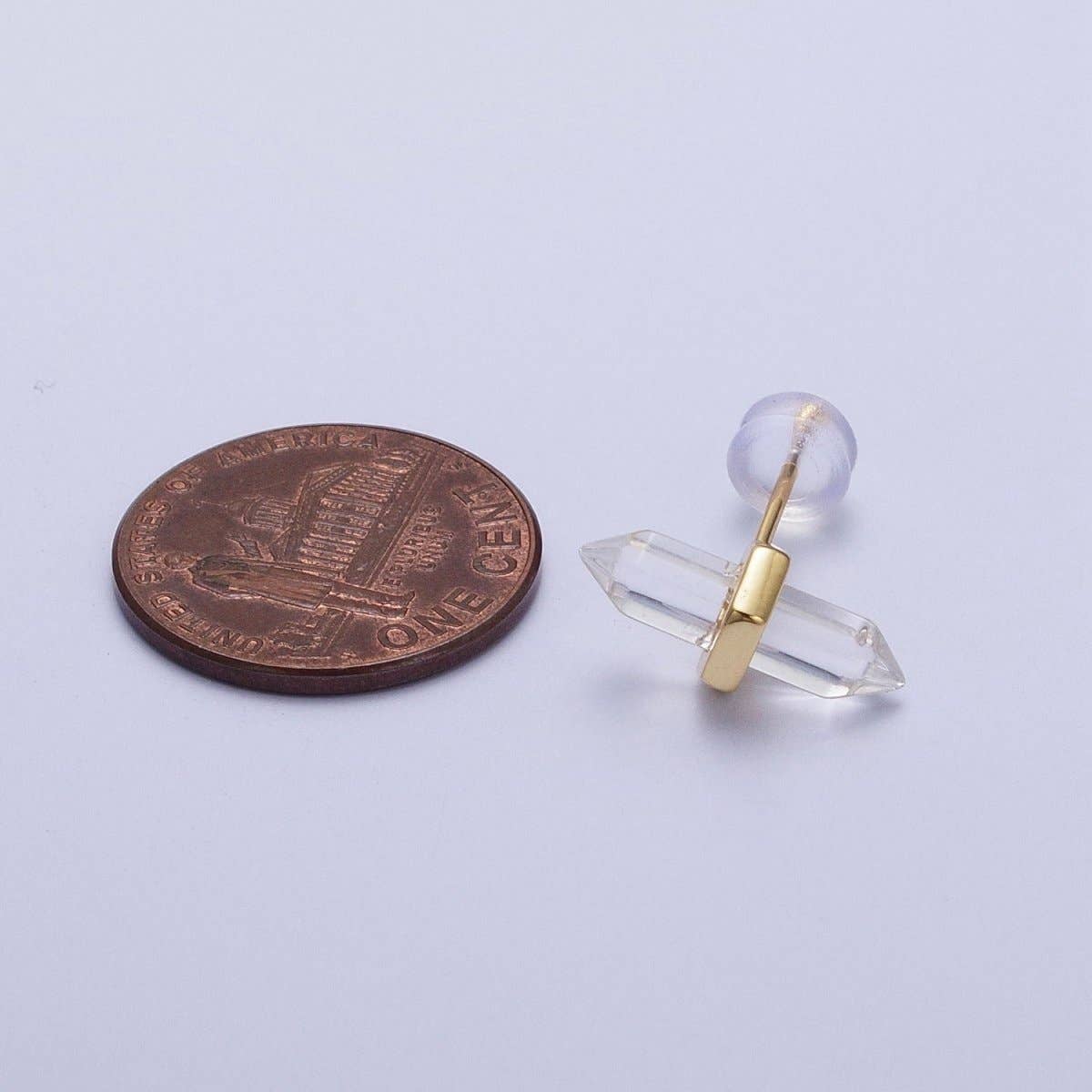 Aim Eternal - Clear Quartz Pointed Wand Gold Minimalist Stud Earrings | AD-097