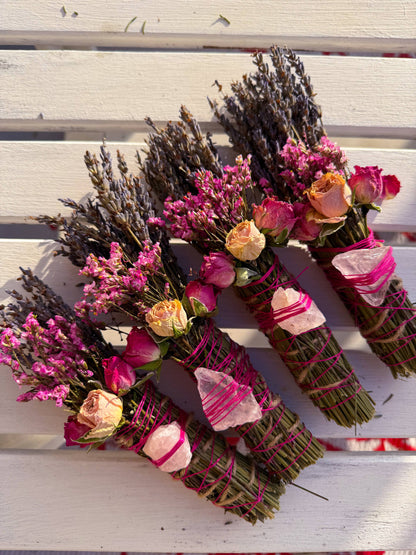 CharlieHaze - Rose Quartz, Rosemary, Sage, and Lavender Smudge Stick