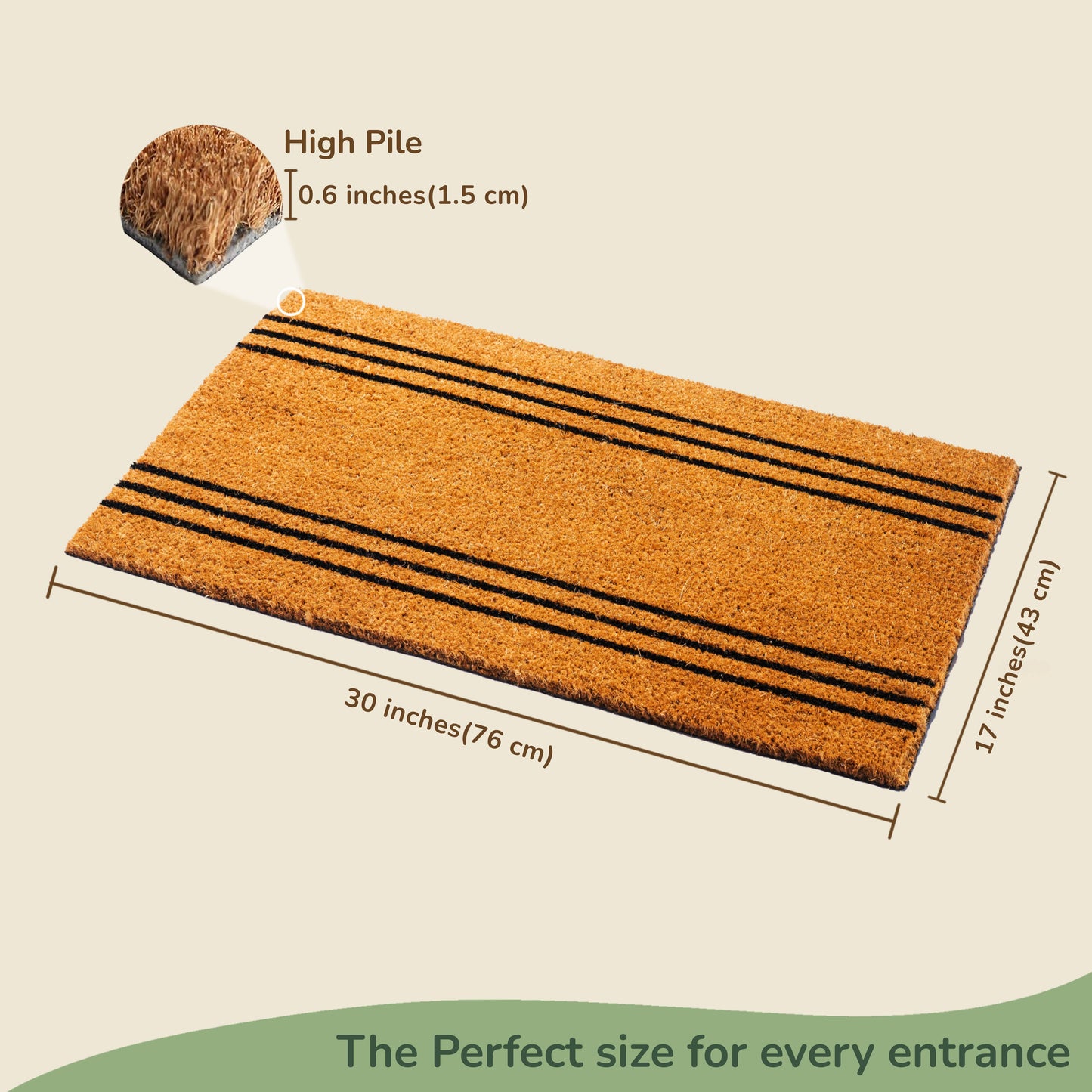 The Fine Living Company - Basic Stripe Coir Door mat - 17X30"(43x76cm) large