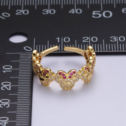 Aim Eternal - Dainty Cute Micro Pave Gold Bowed Mouse Adjustable Ring O184