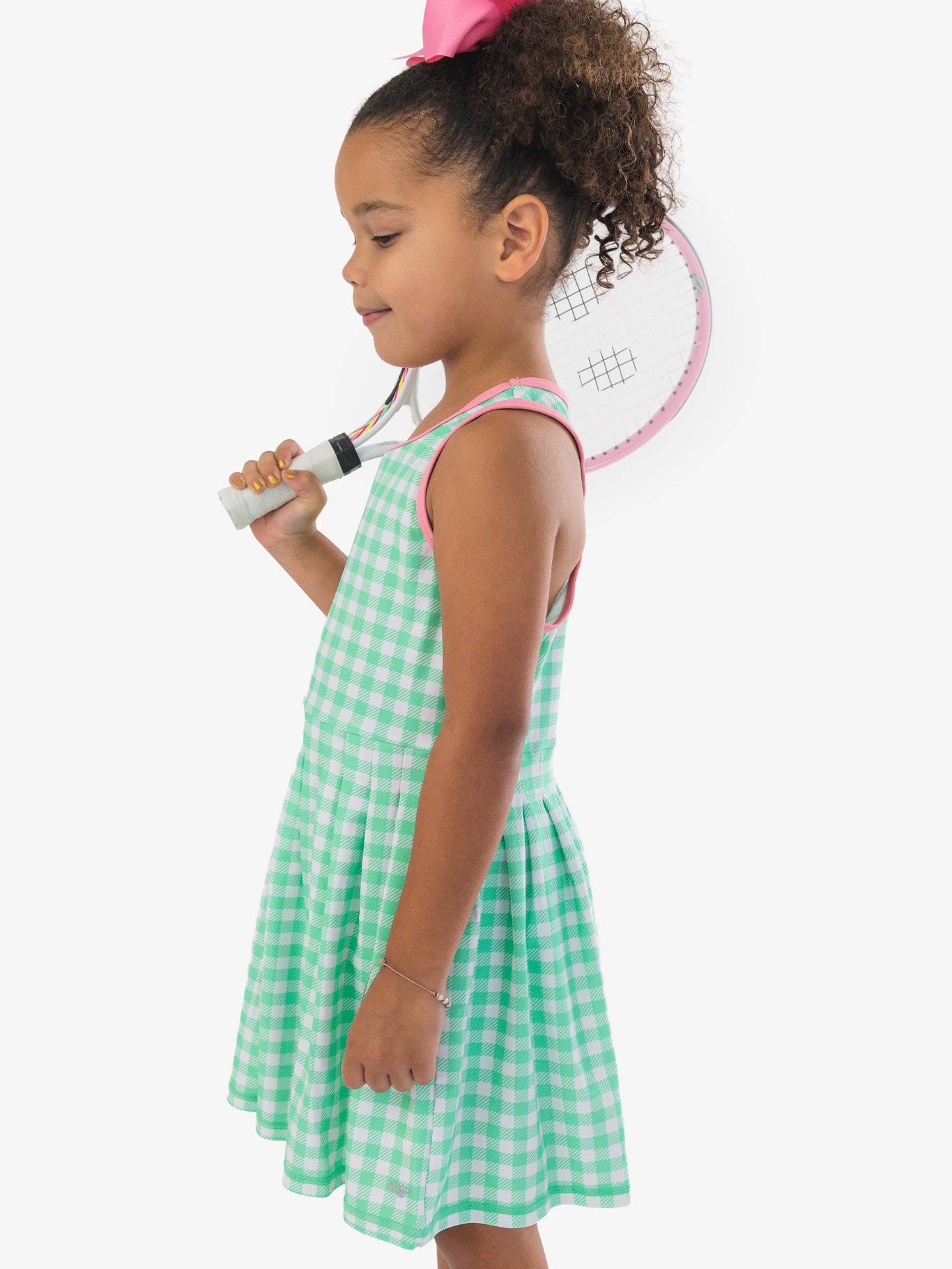 RuffleButts + RuggedButts - Girls Spring Bud Gingham Pleated Skirt Active Dress & Bike Short Set