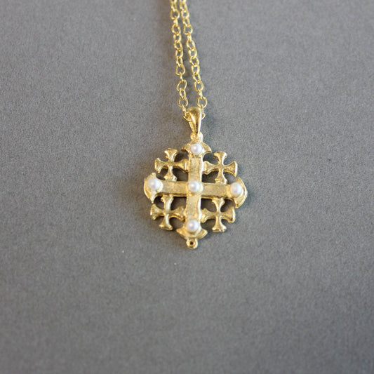 Weisinger Designs - N158P Pearl Jerusalem Cross Necklace