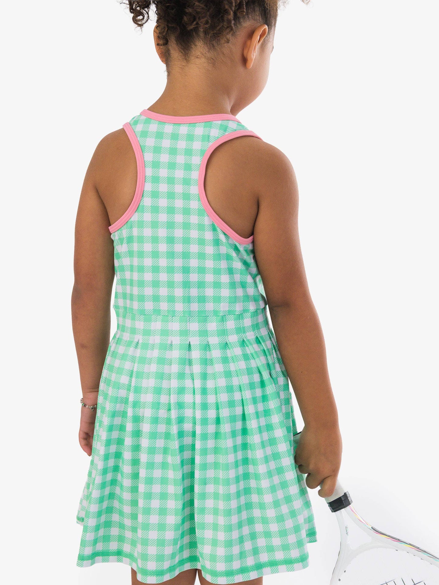 RuffleButts + RuggedButts - Girls Spring Bud Gingham Pleated Skirt Active Dress & Bike Short Set