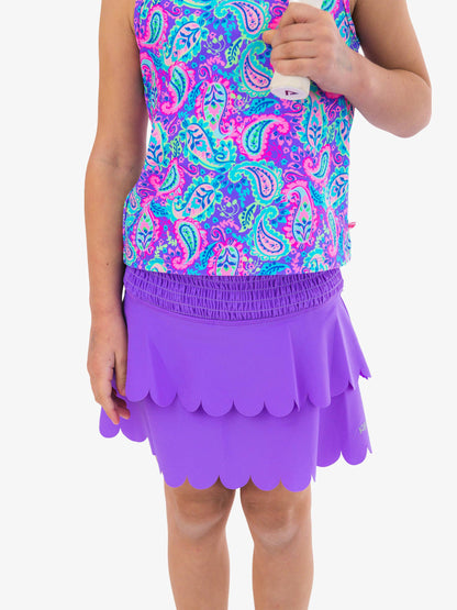 RuffleButts + RuggedButts - Girls Neon Purple Active Tiered Flare Skort