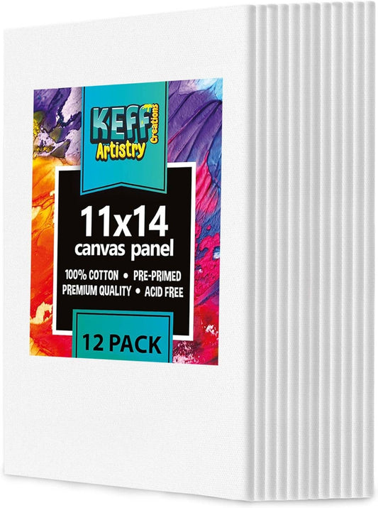 Keff Creations - 12 Pack Canvases for Painting - 11x14 Panels Set Boards