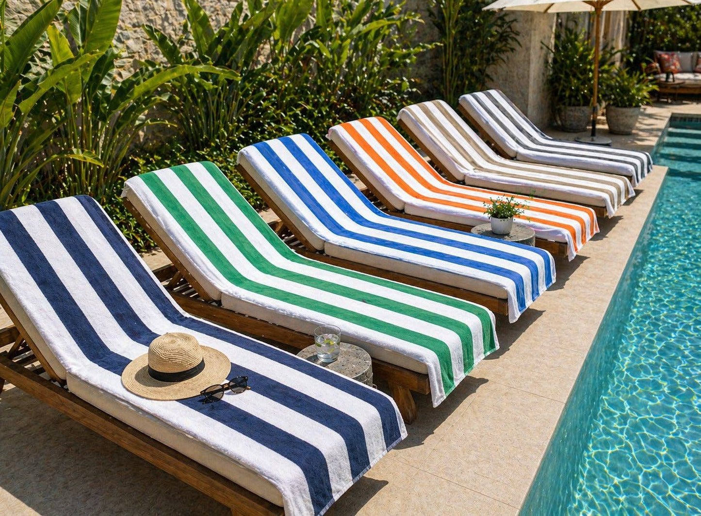 Infinite Basics - Cabana Beach Towels – Oversized 36" x 66" Striped Pool & Beach Towels, Soft Quick-Dry Cotton Blend Bath Towels for Beach, Pool, Vacation & Summer Travel