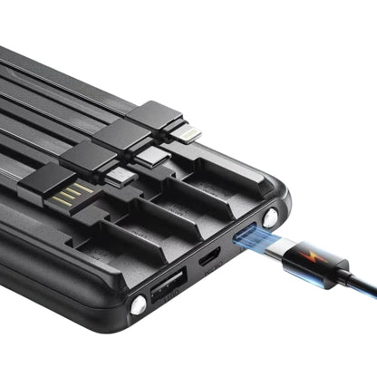 Mighty Wireless - Joyfar 10000mAh Power Bank Built-In 4 Charging Cable Black