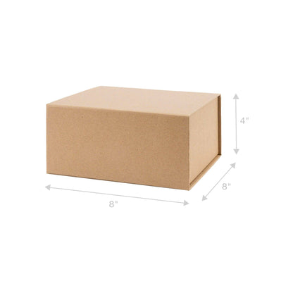 LA Ribbons Wholesale - 8" x 8" x 4" Collapsable Gift Box w/ Magnetic Square Flap Lid | Kraft