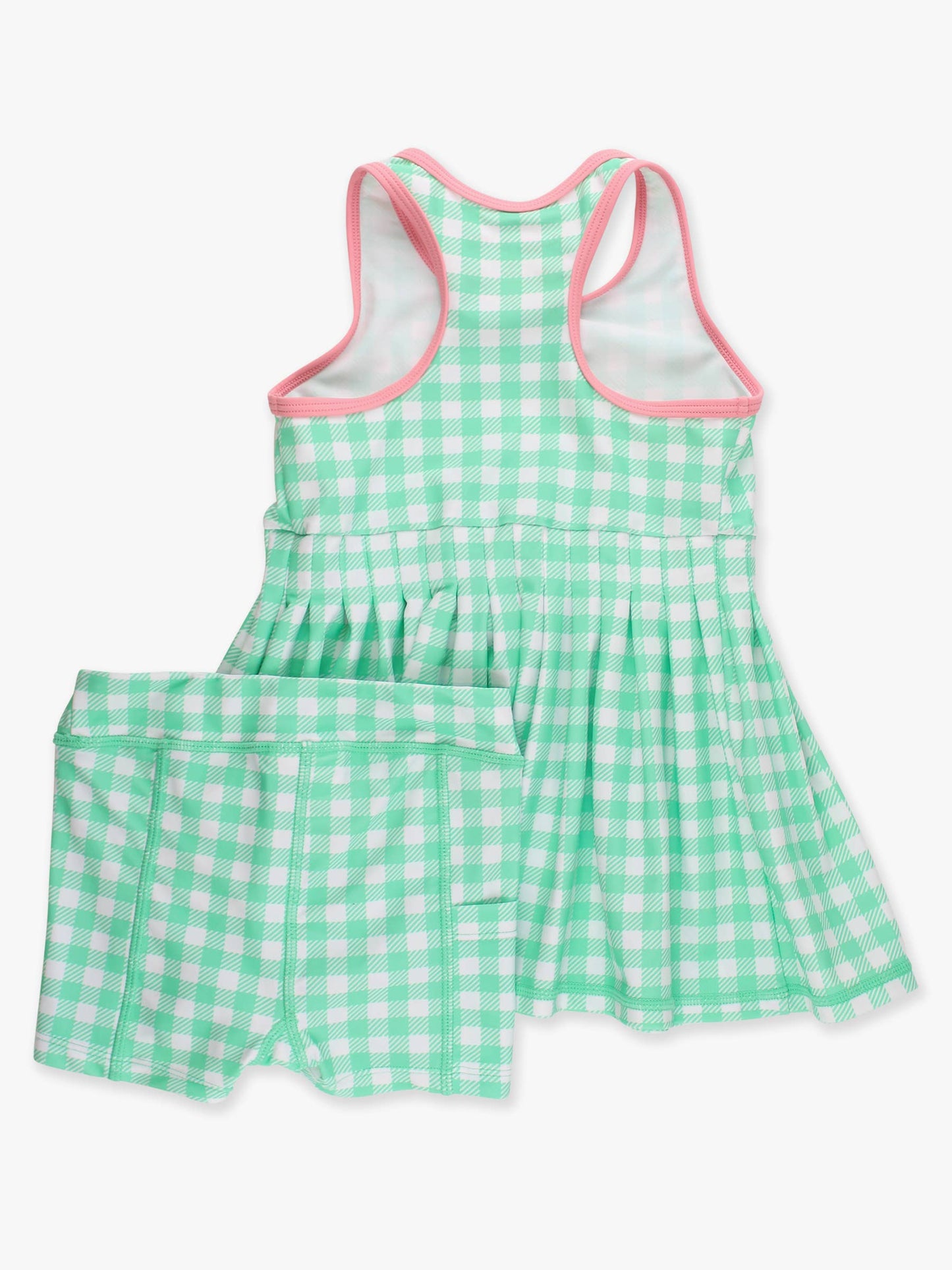 RuffleButts + RuggedButts - Girls Spring Bud Gingham Pleated Skirt Active Dress & Bike Short Set