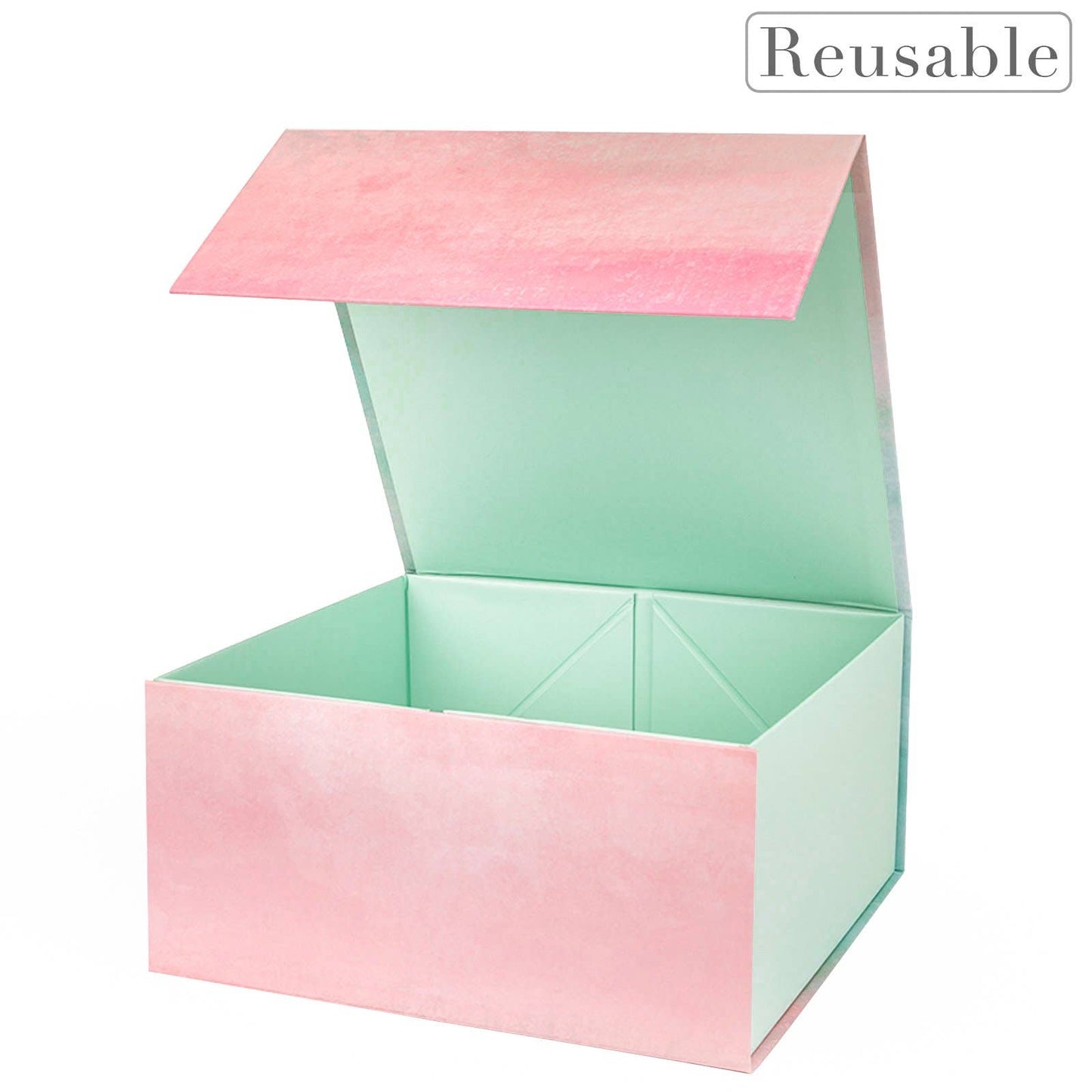 LA Ribbons Wholesale - 8" x 8" x 4" Collapsable Gift Box w/ 2-pcs White Tissue Paper & Magnetic Square Flap Lid | Gradient Color